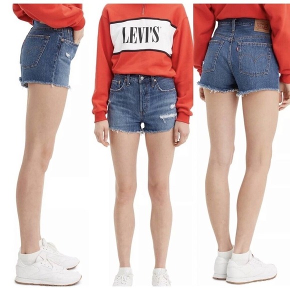 Women's Levi's 501 Original High Rise Jean Shorts Sansome Muse Blue Size 12 - Picture 1 of 6